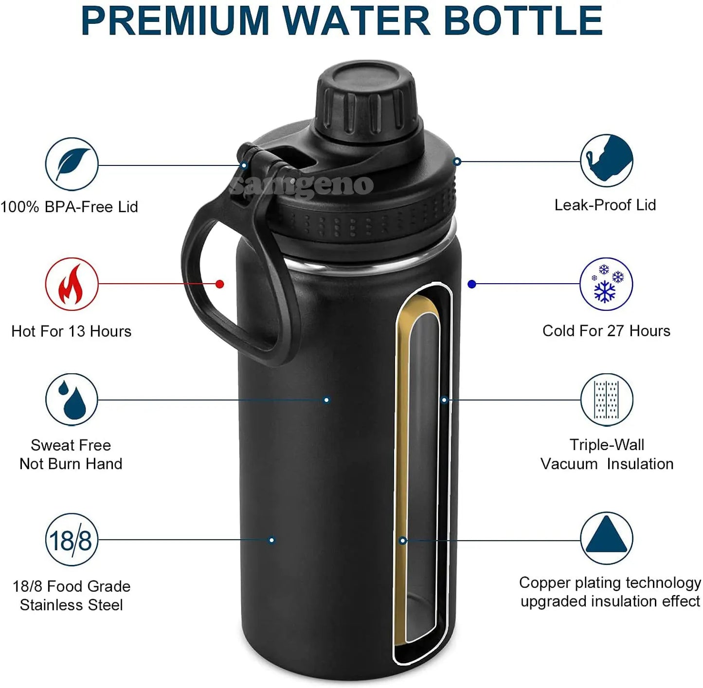 Borraccia sportiva in acciaio inossidabile da 1000 ml